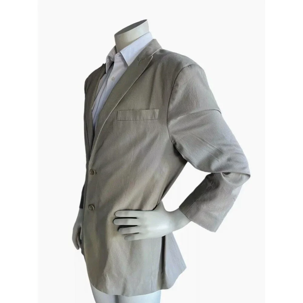John Varvatos Blazer Men 46R Cotton Twill Sport Coat Khaki Casual Light Weight